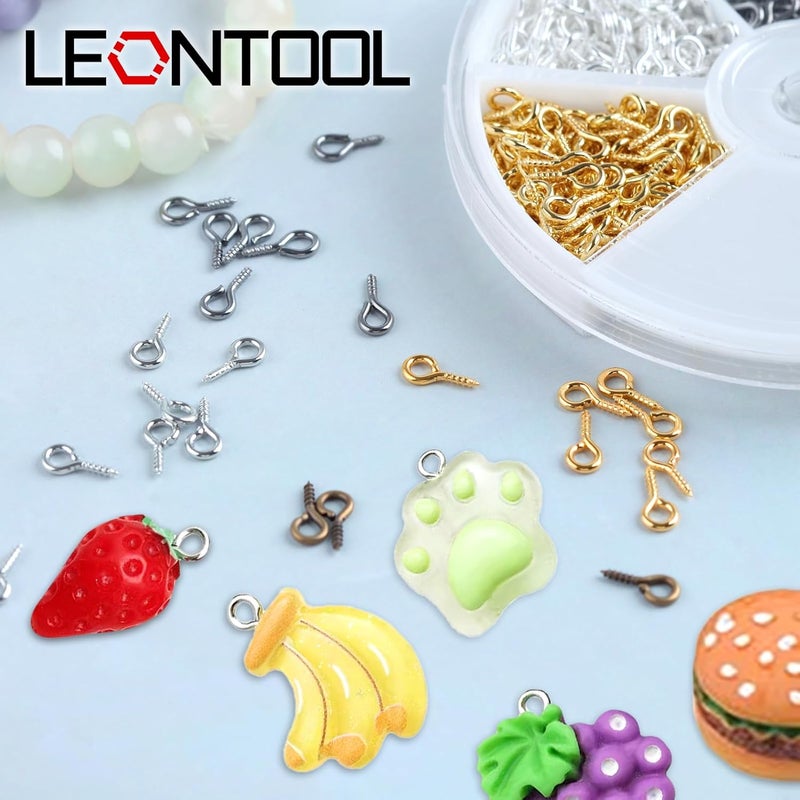 LEONTOOL 600 Pcs Small Screw Eye Pins for Jewelry Making, 4 x 8mm Mini Eyes Hooks Eyes Bolts Hooks Ring Screws Self Tapping Screws for Cork Top Bottles Charm Bead Metal Hoop Peg Bracelet Connectors - Image 3